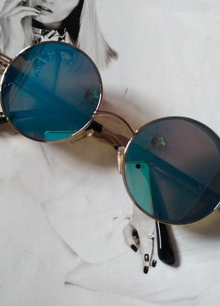 Круглые очки тишейды с шорами Голубой+серебро