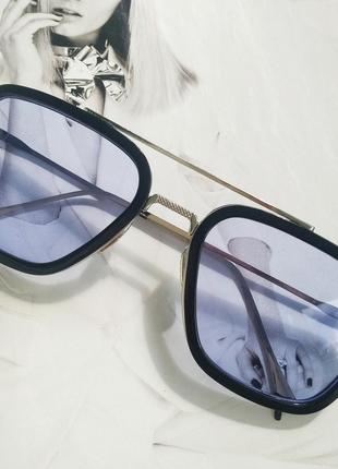 Солнцезащитные очки Тони Старка Синий с черным в серебре (096576)