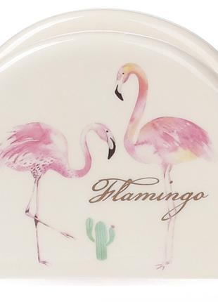 Керамическая салфетница Розовый фламинго, 10*7.2см, цвет - све...