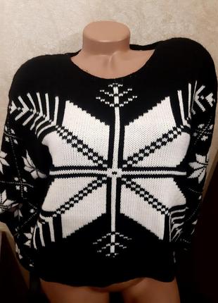 Черно-белый джемпер, свитер, пуловер, шерсть, р.m, l