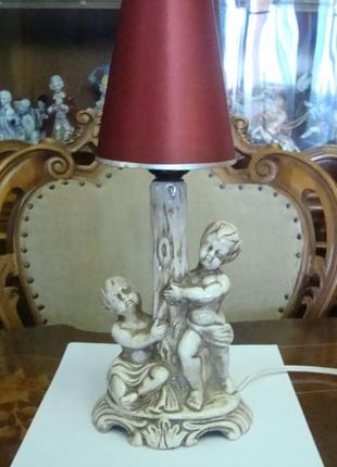 Старовинна настільна лампа світильник путті фарфор італія