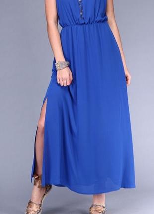 Шикарное сатиновое шелковое длинное пол макси синее платье на ...