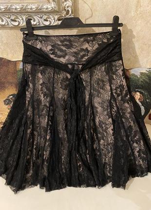 Чёрная нарядная кружевная/гипюровая юбка