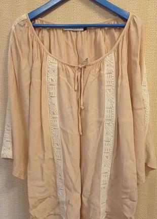 Гарна пудрова блуза-вишиванка, р.46-48