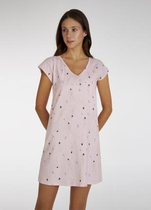 Жіноча нічна сорочка з коротким рукавом рожевого кольору gofre...