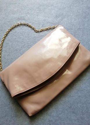 Zara пудровая сумочка клатч, лак, кожа