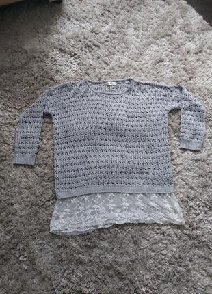 Романтичний светр, джемпер з мереживом оверсайз 2xl simple cou...