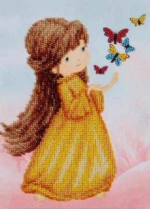 Набор для вышивки бисером Девочка с бабочками принцесса малень...