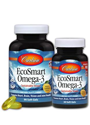 Омега-3, Вкус Лимона, EcoSmart Omega-3, Carlson, 90+30 желатин...