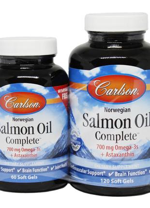 Лососевый Жир, Salmon Oil Complete, Carlson, 120+60 желатиновы...