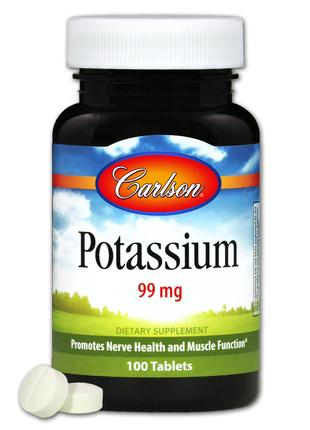 Калий, Potassium, Carlson, 100 таблеток