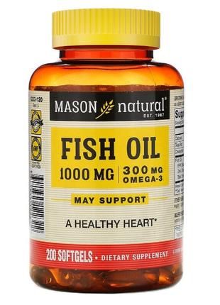 Рыбий жир 1000 мг с Омега-3 300 мг, Omega-3 Fish Oil, Mason Na...