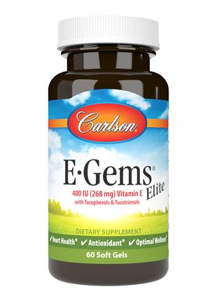 Витамин E, 400 МЕ (268 мг), E-Gems Elite, Carlson, 60 желатино...