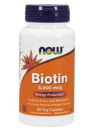 Биотин (В7) 5000 мкг, Now Foods, 60 вегетарианских капсул