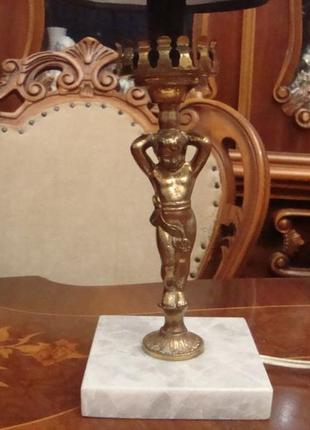 Статуэтка - настольная лампа путти бронза мрамор германия