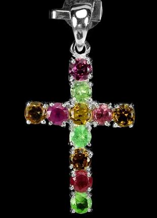 Серебряний крестик с цветными турмалинами