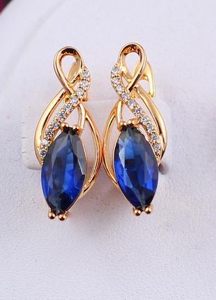 Серьги Xuping Jewelry скрипичный ключ с синими камнями 2 см зо...