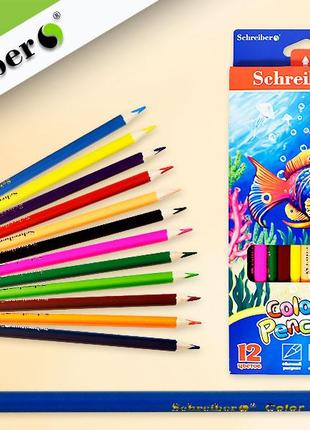 Карандаши цветные акварельные SCHREIBER с кисточкой, 24 цвета