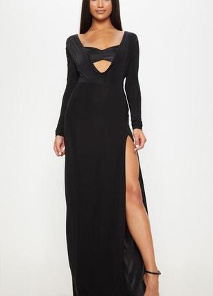Чорна довга сукня з рукавами  prettylittlething uk-14