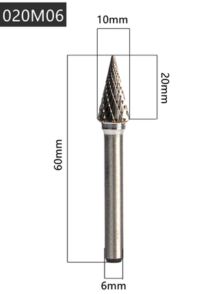 Борфреза, шарошка конусная острая MX1020M06. Хвостовик 6 мм