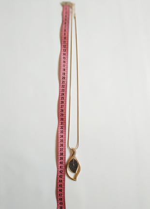 Золотистый медальен медальон листок с черным камнем цепочка снейк