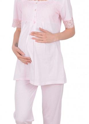Женская пижама для кормления со штанами розовая