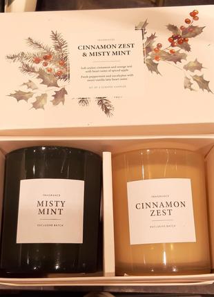 Подарунковий набір ароматичних свічок h&m home misty mint cinnamo