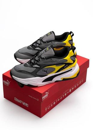 Кожаные, мужские кроссовки puma rs-fast gray yellow / шкіряні ...