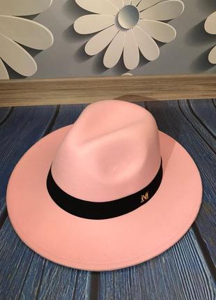 Шляпа унисекс федора с устойчивыми полями и лентой розовая