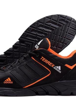 Кожаные мужские кроссовки демисезонные черные с оранжевым adds...