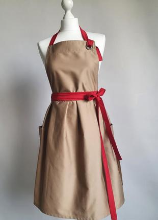 Фартух сукня vanilla бежевий з червоним | фартуки