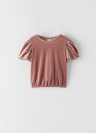 Zara велюровый топ блузка для девочки пыльно-розовый 13/14