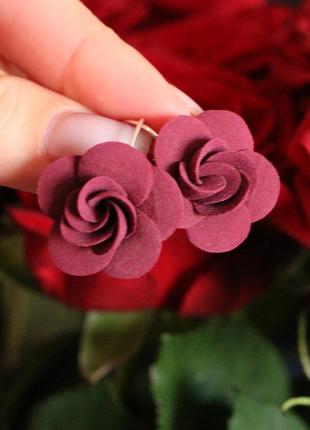 Красивые серьги ручной работы "бордовые розы"