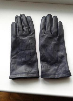 Синьо-сірі шкіряні рукавички на підкладці marks & spencer