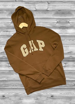 Чоловіча толстовка худі gap logo fleece hoodie коричнева