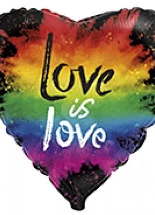 Фольгированный шар Сердце "Love is love" радуга на черном