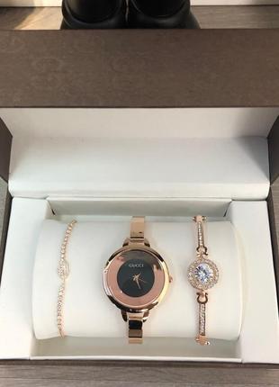 Подарочный набор gucci bracelet/watch/bracelet with diamond gold
