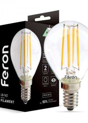 Світлодіодна лампа Feron LB-162 7W E14 4000K філамент куля