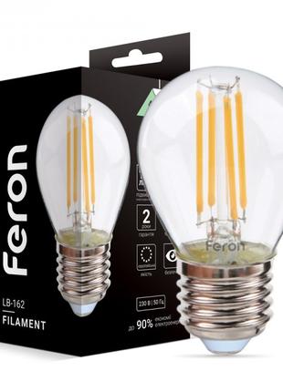 Светодиодная лампа Feron LB-162 7W E27 4000K филамент шар