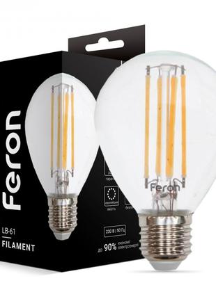 Світлодіодна лампа Feron LB-61 4W E27 4000K філамент куля
