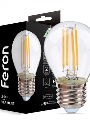 Світлодіодна лампа Feron LB-161 6W E27 4000K філамент куля