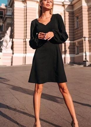 Базова чорна сукня об'ємні рукави v-виріз плаття приталенное п...