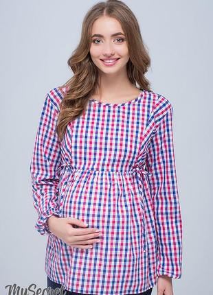 Стильная клетчатая блузка рубашка для беременных и кормящих