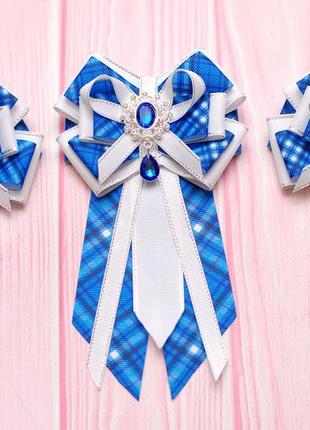 Школьный комплект бело-синий: галстук и банты