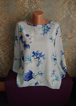 Женская голубая блуза в цветы блузка блузочка большой размер б...