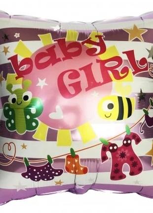 Фольгированный шар Квадрат "Baby Girl" 18` , цвет - розовый