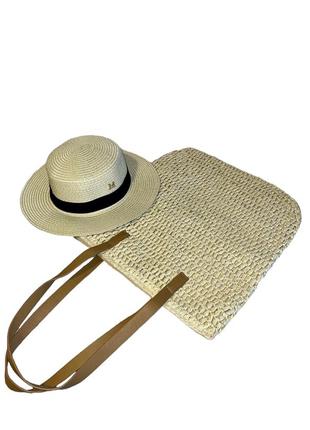 Комплект капелюх солом’яний сонцезахисний канотьє з сумкою - ш...
