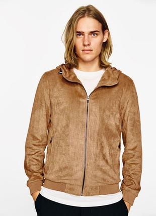 Куртка/худи zara faux suede perforated jacket/hoodie (m-l)