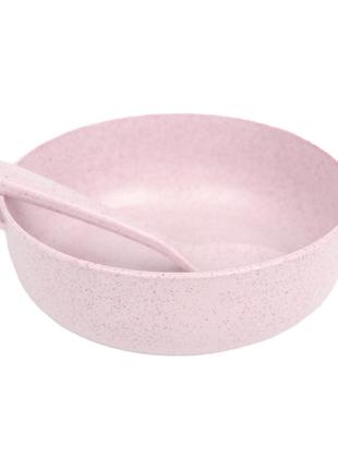 Тарілка з ложкою для дітей Lesko A238 Pink із пшеничної соломи