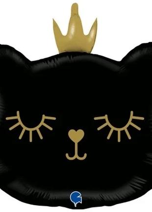 Фольгированный Шар-Фигура "Кошечка с короной" , цвет - черный,...